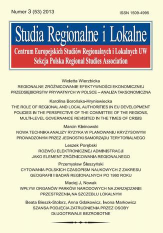 Studia Regionalne i Lokalne nr 3(53)/2013 - Karolina Borońska-Hryniewiecka:The role of regional and local authorities in EU development policies in the perspective of the Committee of the Regions. Multi-level governance revisited in the times of crisis