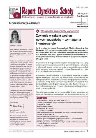 Raport Dyrektora Szkoły. Aktualności, prawo i zarządzanie w edukacji. Nr 10/2015